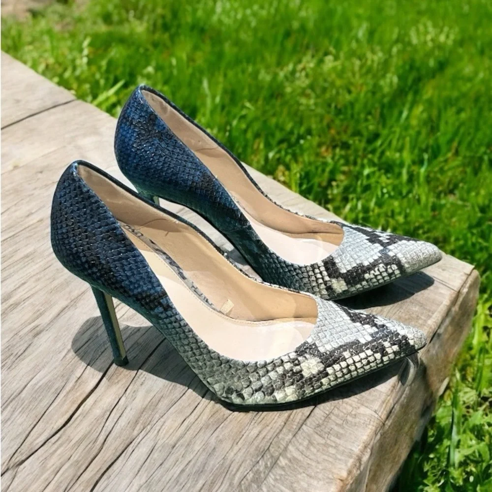 Zara Woman Animal Print Real Leather Blue Grey Pumps - Picture 3 of 7